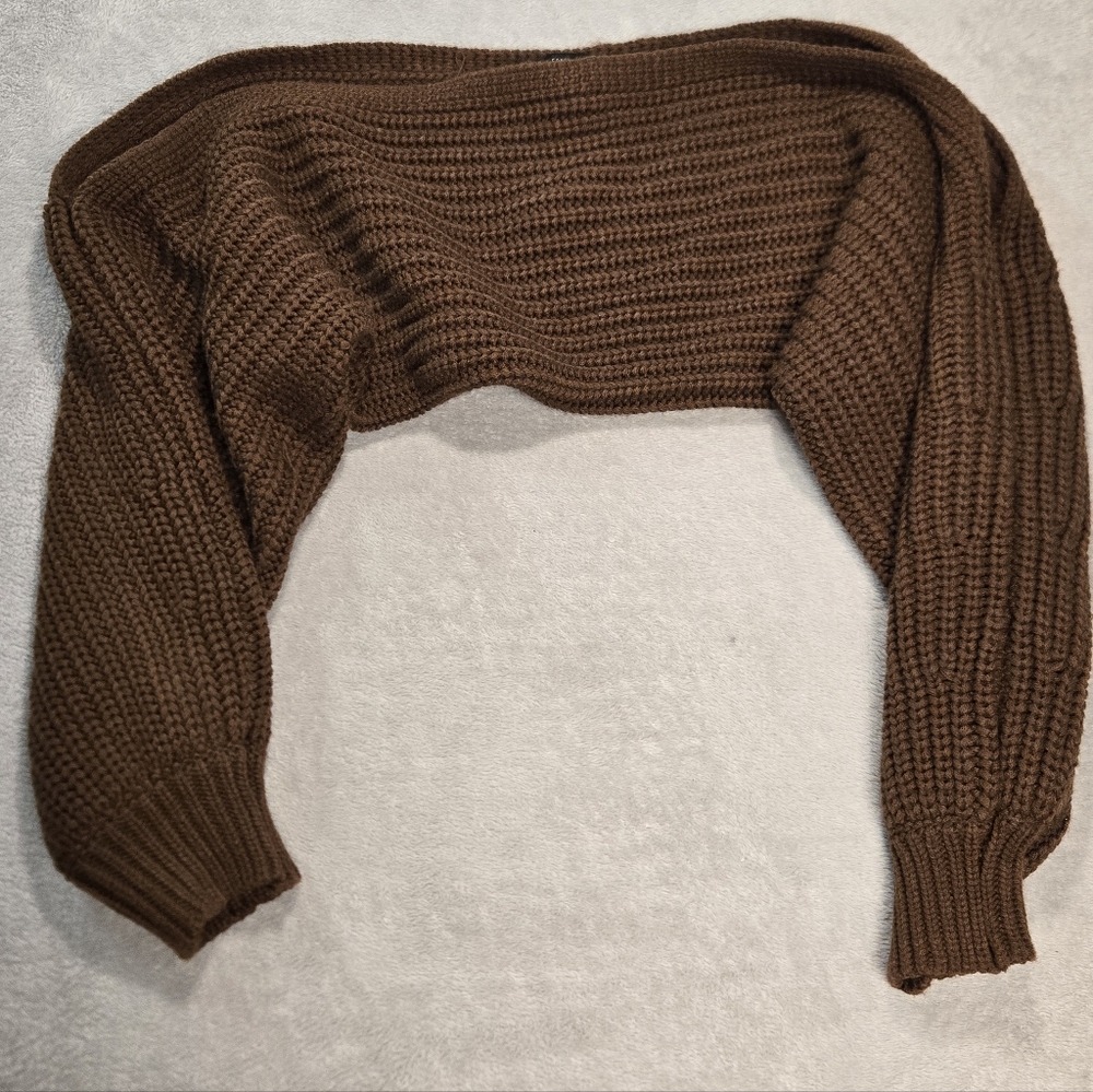 Espresso Brown Knit Shrug Bolero Sweater Balletcore Cozy Layer Small Oversized - Picture 2 of 7